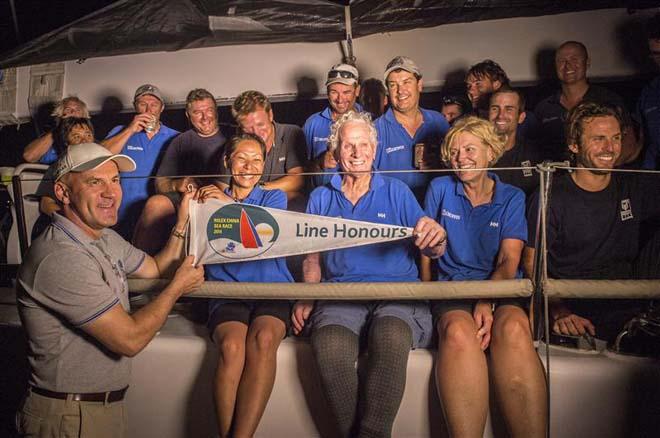 Wolfgang Weibach (Rolex Philippines) with Syd Fischer and the RAGAMUFFIN crew - line honours winner of the 2014 Rolex China Sea Race ©  Rolex/ Kurt Arrigo http://www.regattanews.com